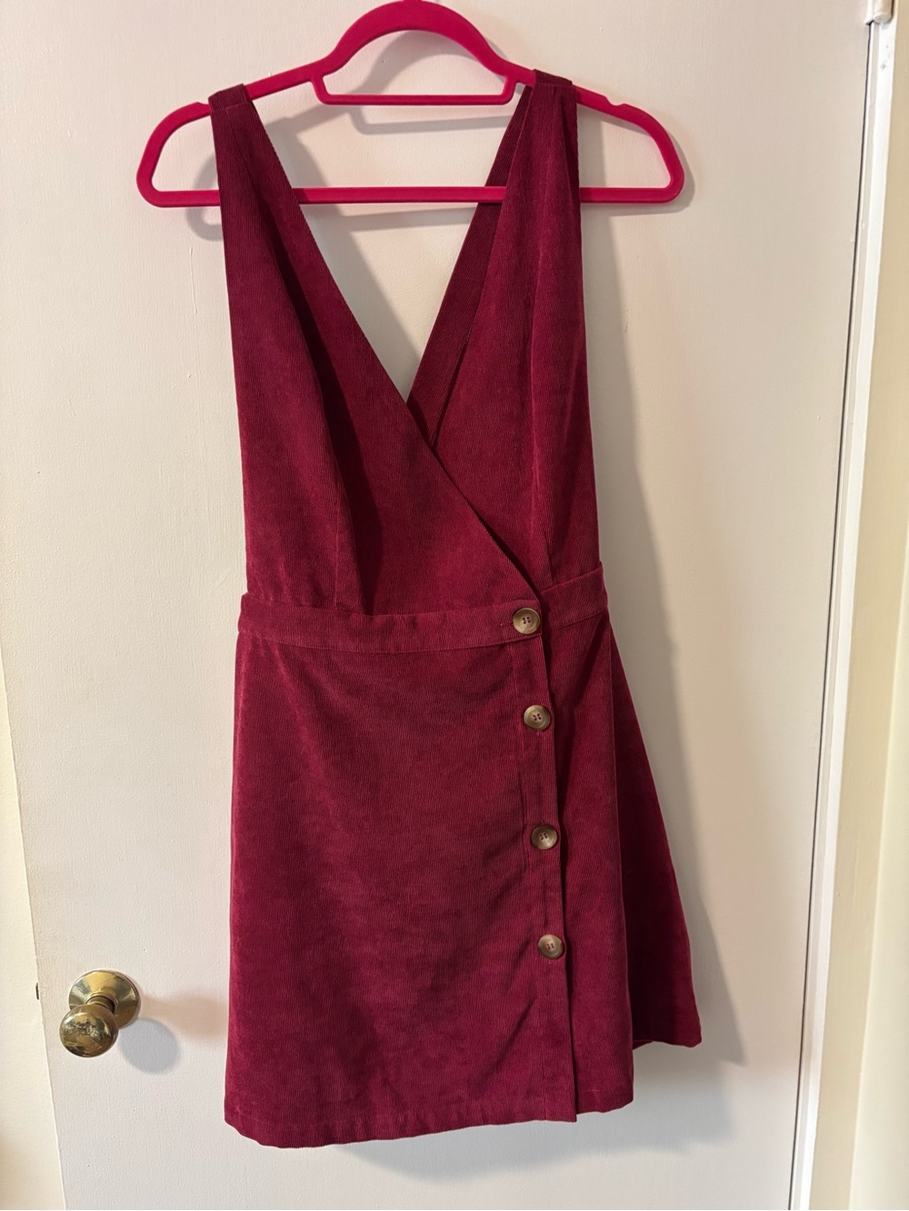 Allegra K Burgundy V-Neck Overall Pinafore Dress